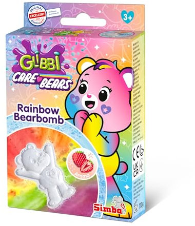 Simba Glibbi Care Bears Bearbomb, Glücksbärchi Badebomben, mit magischem Farbeffekt, Badewannenspielzeug, 110 Gramm, ab 3 Jahren