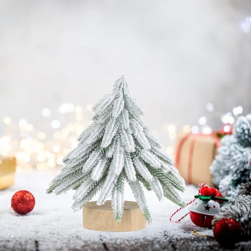 Petit sapin de Noël - Mini sapin de Noël - Mini sapin de Noël - Brosse à bouteille - Faux arbre avec base en bois pour décoration de table