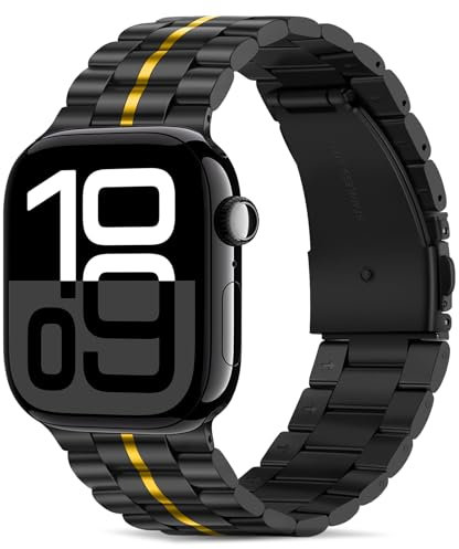 Tasikar Band Compatibile con Apple Watch Band 49mm 46mm 45mm 44mm 42mm Cinturino di ricambio in metallo inossidabile Premium Compatibile con Apple Watch Ultra SE Series 10 9 8 7 6 5 4 3 2 1,Nero-Oro