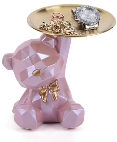 OKESYO Bär Skulptur Deko, Bär Statue mit Tablett, Harz Tier Skulptur, Geschenk für Wohnzimmer, Eingangsbereich, Büro, Schreibtischdekoration