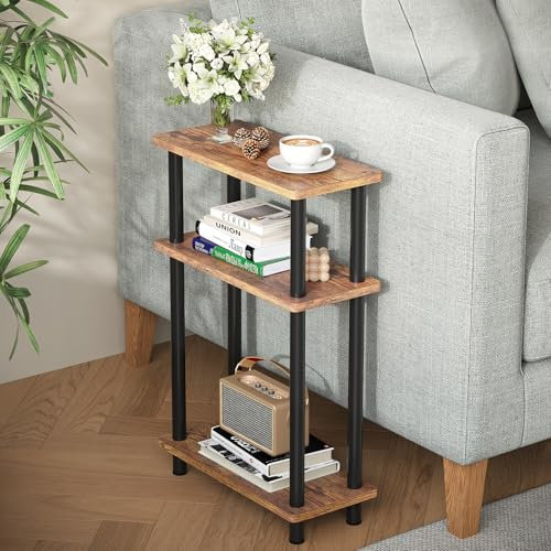APICIZON Beistelltisch Schmal 3 Tier Beistelltisch Holz, 40x18x61.5CM, Nachttisch Schmal mit Stauraum, Kleiner Beistelltische für Wohnzimmer, Schlafzimmer, Balkon, Braun