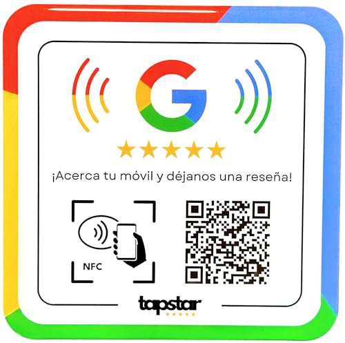 Placa Acrílica Reseñas Google NFC y QR - Pegatina - Adhesivo NFC Aumentar Valoraciones Google - QR Opiniones - Fácil Configuración con Web App - Compatibilidad Universal - Sin Suscripciones