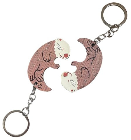 2er Pack Otter Schlüsselanhänger, Holzpartner-Schlüsselring, Tierpaar-Schlüsselring, Otter-Geschenk, Paar-Schlüsselring für Paare, Freundschafts-Otter-Motiv, Wächter-Engel-Schlüsselring, vielfarbig