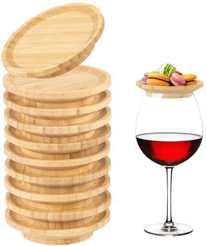 Aphromirel 10 Stück Weinglas Aufsatz Weinglas Topper Holz Untersetzer für Weingläser Weinglasabdeckungen Charcuterie Teller für Desserts Getränke Familienessen Partyzubehör Geschenke für Papa Mama