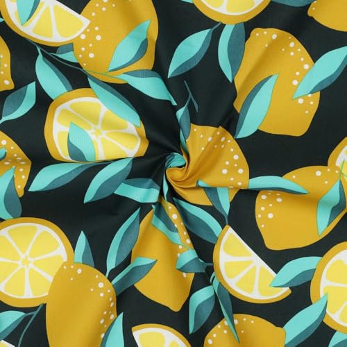 Beschichtete Baumwolle LEMONS & CHECKS | je 3 Farben | by Poppy | Ökotex | ab 50x148cm | Meterware (Lemons, dark green)