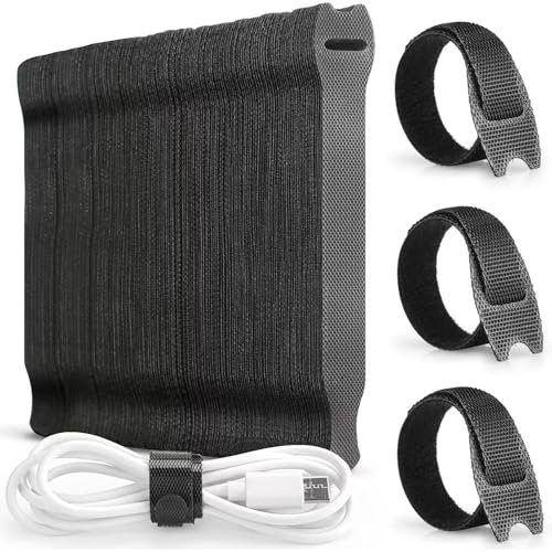 Double Dragon 150mm x 12mm Reusable Cable Ties | Strong Nylon Hook & Loop | Black, Pack of 50 | Ideal for HDMI, USB, Power Cords | Home & Office Cable Management