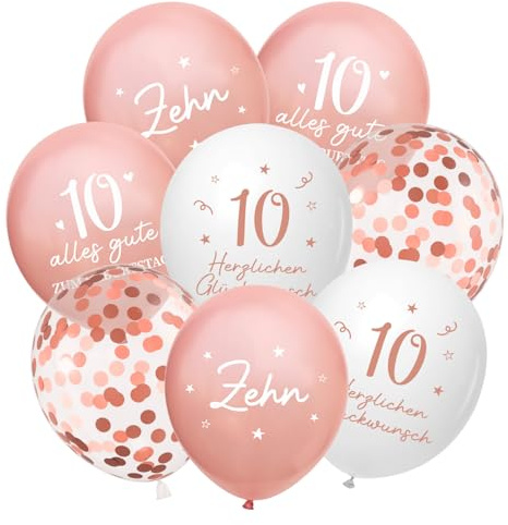 Luftballons 10 Jahre Geburtstag, 24 Stück Deko 10. Geburtstags Mädchen, 10 Alles Gute zum Geburtstag Ballons, Roségold 10. Geburtstagsdeko, 10th Birthday Ballon für Tochter