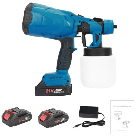 Masiunoz 600W Electric Paint Sprayer, Cordless Handheld with 3 Spray Patterns, 800ml Container, 21V Li Battery, 600W Power, 50/60Hz, 30000rpm, for Home, Office, Garden Blue