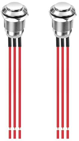 Gebildet 2 Pulsadores Metálicos de 12mm, Precableados, Impermeables, con Enclavamiento, de 3 Pines, NO/NC, Encendido y Apagado, 1A, 12V/24V/125V/250V CA (Cabezal Alto)