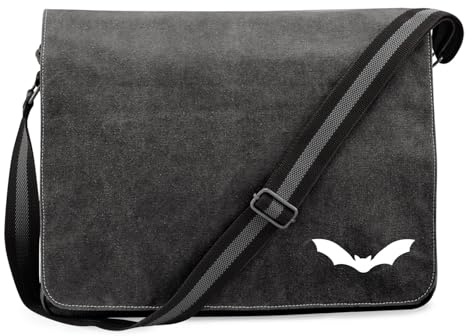 Huuraa Umhängetasche Fledermaus Silhouette Geschenk | Messenger Bag mit Schultergurt 14 Liter Schultertasche Canvas Laptoptasche Geschenkidee Crossbody Tasche