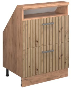 Vicco Dachschrägenschrank Rion, Artisan-Eiche/Goldkraft Eiche | B60 x T46 cm, mit 2 Schubladen, platzsparend für Dachschrägen