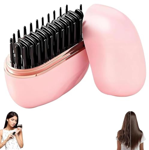 2 in 1 Kabellose Mini Glättebürste mit 3 Temperaturstufen & Aufheizen in 30s - Tragbare Taschen-Glättbürste für Glatte Haare & Locken - 2000mAh Akku für Reise & Unterwegs (rosa)
