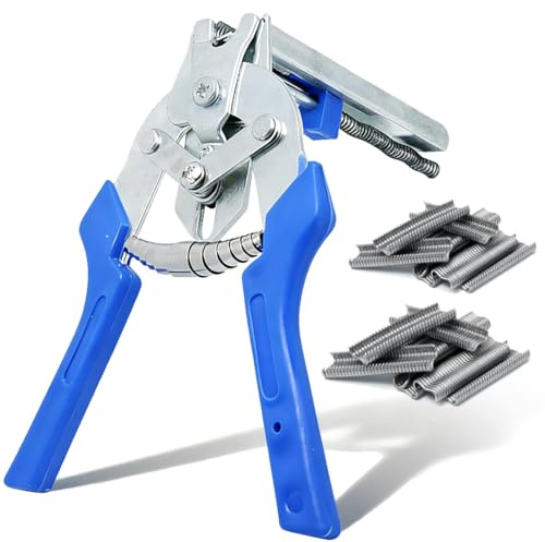 Hog Ring Zange Set mit 1200 M-Klammern | Automatische Käfigzange für Drahtzaun, Maschendraht, Kaninchen- & Hühnerkäfige | Zaunbau Werkzeug (Blue)