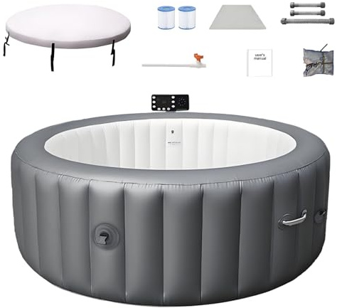 Spa Hinchable Todo en Uno para 4-6 Personas, Combinación de Bañera de Hidromasaje con Calefacción Eficiente y Jets de Burbujas, Oasis Portátil Definitivo para Jardín, Incluye Cubierta Térmica S