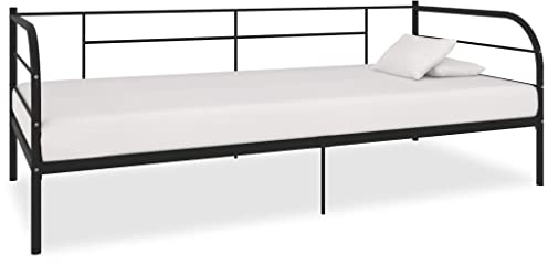 Kaloriko Tagesbett-Rahmen Schwarz Metall 90x200 cm, Robustes Einzelbett für Gästezimmer, vielseitiges Schlafsofa, langlebiges Plattformbett für Schlafzimmer