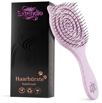 Haarbürste ohne Ziepen für langes & dickes Haar – Spiral Entwirrbürste mit Katzenohren – Detangler für nasses & trockenes Haar, auch Locken & Extensions – mit Weizenstroh – Extendio® 4 Farben L (Lila)