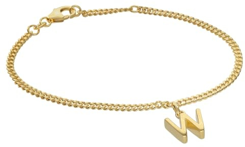 trendor Mädchen-Armband mit Buchstabe W 925 Silber Vergoldet 21602-W | zeitloses Flachpanzerband, eleganter Armschmuck für junge Damen,