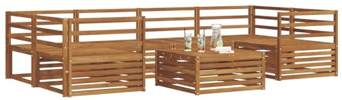 vidaXL Outdoor-Sofagarnitur 7 pcs Natur, Gartenmöbel, modernes Outdoor-Sofa, strapazierfähiges Set, Terrassen-Lounge und Sitzgruppe