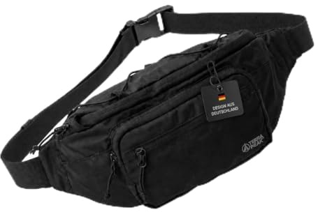 Terra Peak® Bauchtasche 1,5L Geo-Tag-Fach - Hüfttasche Damen Herren Schwarz - Gürteltasche Hip Bag Fanny Pack Belt Bag Waist Bag - Sport Wandern Reise Festival, Crossbody, gepolstert