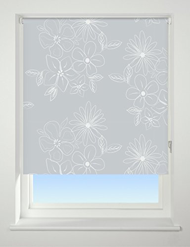 UNIVERSAL Floral Cluster Patterned Thermal Blackout Roller Blind, Grey, W120cm