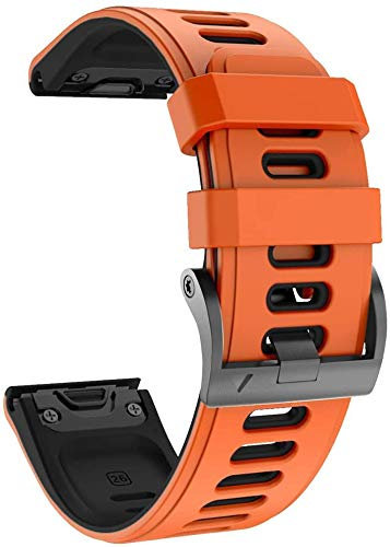 NotoCity Armband für Garmin Fenix 6x/6x Pro/5x/5x Plus/7x/7x Pro/8 51mm, Quickfit 26mm Uhrenarmband für Garmin Enduro 2, Fenix 3/3 HR, Instinct 2X, Epix Pro 51mm, Descent MK1/2(Orange-Schwarz)