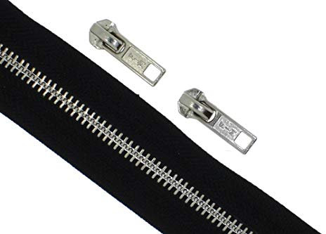 Endlos - Reißverschluss Reißverschlüsse meterware mit Zipper (Metall 5mm - Silber, 1 Meter + 2 Zipper)