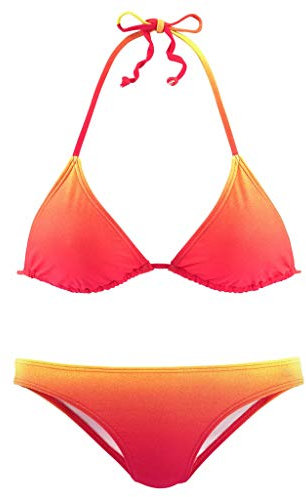 Lazzboy Bikini Set Farbverlauf Frauen Brasilianischen Badebekleidung Halfter Badeanzug Strand Damen Triangel Push Up Bandeau Neckholder Bustier(Rot,S)