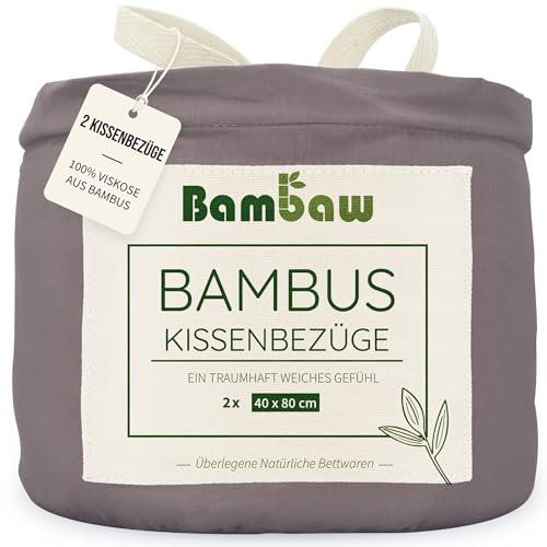 Bambaw Kissenbezug 40x80 Bambus, 2-er Pack, Anti Allergie Bettwäsche, Anti Milbenbettwäsche, haarschonender Kopfkissenbezug Bambus, kühlende Kissenbezüge 40x80 cm (Anthrazit)