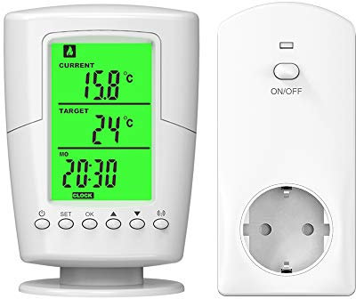 VBESTLIFE Enchufe para termostato, Controlador de Temperatura LCD con Enchufe para termostato programable Remoto inalámbrico retroiluminado, 060/32140 (Enchufe de la UE 230V)
