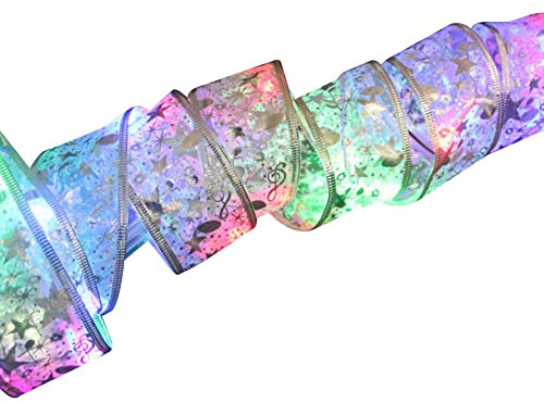 ikasus Rolle Band für Weihnachtsbaum Deko,5m Dekoband,Stoffband Transparent glänzend Organza mit Drahtkanten elegant,für Weihnachten Hochzeit Party Geschenkverpackung DIY Handwerk Basteln Bänder