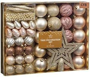 Deenz Christmas Baubles Tree Decoration Set 50Pc Ornaments - Ice Blue & Silver/Red & Gold/Rose Gold (Rose Gold)