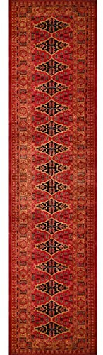 Amma Carpets Teppichläufer aus Wolle, handgeknüpft, Größe 7,5 x 3,5 m, Rot