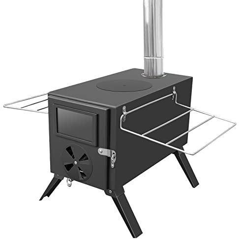 IMEISH Poêle de Tente Camping, Poele a Bois, Portable Multifonctionnel Chauffage avec Cheminée Amovible, l'extérieur, Réchauds De Camping, Noir