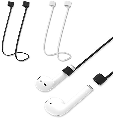 2pcs Magnetic Anti-Lost Straps Accessories Compatible with AirPods Pro/3/2/1,Sport Earbuds String Soft Running Tether Lanyard Silicone Wire Cable Connector,Neck Rope for Wireless Earphone,Black+White