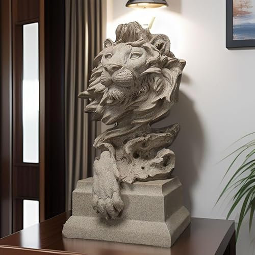 CUZOKOLA Sandstein Löwe Statue – König Dekor Löwenkopf Skulptur – Figurinen Stil Büro Dekor – Männer Geschenke