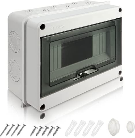 Verteilerkasten Aufputz, IP65 Sicherungskasten Aufputz, 1-Reihig für 8-MODULE Aufputzverteiler, Unterverteilung Aufputz mit Messingklemmen für Garten oder Außenbereichen, Villen, Ladesäulen