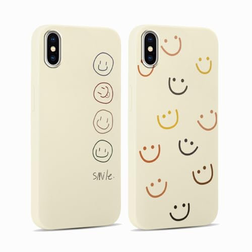 Yoedge 2 Stück Handyhülle für iPhone X/iPhone XS Hülle, Smiley Gesicht Niedliches Gemaltes Design Mädchen Aesthetic Handyhülle Dünn Weich Schlanke Silikon TPU Stoßfest Schutzhülle für iPhone X 5,8
