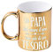 Bombo Tazza in Ceramica Metallizzata Color Oro per festeggiare il Papà, con la frase Un Papà dal cuore d'oro vale più di un TESORO
