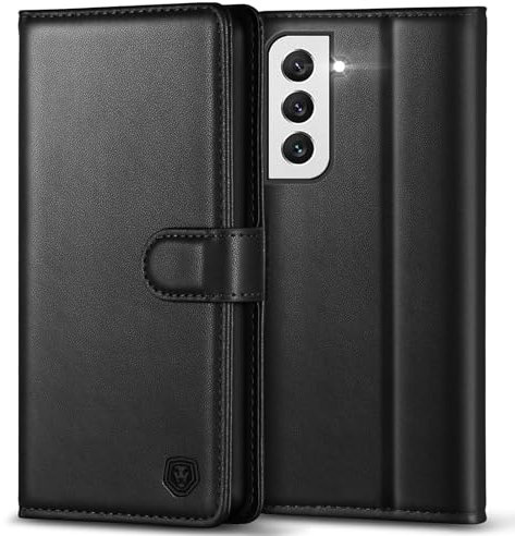 Kuafcase for Samsung S22 Case, 4 Card Slots Magnetic Closure Kickstand Shockproof Protective Phone Case for Samsung Galaxy S22 - Black