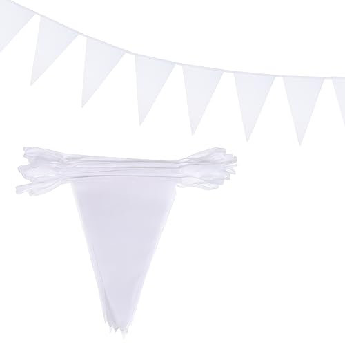 QUARKZMAN 50 Füße Weiß Wimpel Banner Fahnen Schnur Dreieck Hängende Dreieck Wimpel Fahnen für Festtag Hochzeit Geburtstag Party Dekorationen