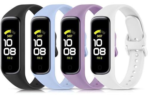 YLK 4 Piezas Correa Compatible con Samsung Galaxy Fit 2 (SM-R220) Mujer Hombr, Pulsera de Repuesto de Silicona Suave para Samsung Galaxy Fit 2 (Negro/Blanco/Lavanda/Azul Claro)