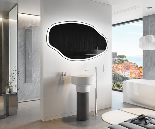 Artforma Badspiegel mit Beleuchtung - Asymmetrischer Spiegel - 94x64 - Led Spiegel Bad - Unregelmäßiger Form - Badezimmerspiegel Nach Maß - Modernes Design - Ohne Rahmen