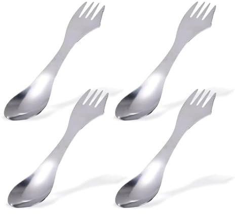 XNIVUIS 4 Pcs Portable Stainless Steel Sporks, Camping Cutlery, Spork 2-in-1 Ultra Lightweight Spoon Fork Tableware for Outdoor Camping, Fork for Travel Outdoor, Backpacking, Hiking (Silver)