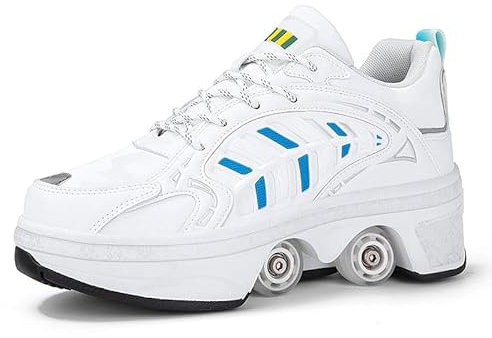 Pulley Ice Skates, Unsichtbare 4-Rad-Rollschuhe Skate Multifunktionale Deformation Rollschuhe Roller Skating Kinder Outdoor-Sport Für Damen,Blanco-34