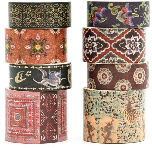 Songdao 8 rotoli Washi Tape Set, nastro vintage adesivo decorativo per arte ispirata a foglia d'oro nastri, per arti, pallottola di giornale, scrapbooking, fai da te (Dunhuang)