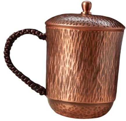 perfk Copper Mug with Lid Handle Hammered Turkish Copper Mug Traditional Coffee Mug Masrapa Cup for Party Restaurant Kitchen Cafe, B