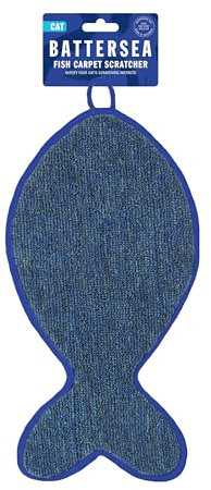 Rosewood Battersea Fish Shaped Cat Scratcher, Non-Slip Hanging Scratching Carpet Toy, Blue, 43cm Long