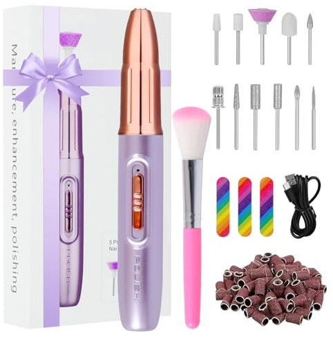 Electric Nail Files, 15000RPM Cordless Nail Drill Professional Nail Drill 11 in 1 Speed-Adjustable Electric Nail File for Nail Art DIY, Home or Salon Use