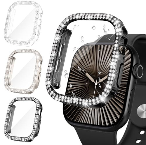 Neitra [3 Piezas Diamond Funda con Templado Protector de Pantalla para Apple Watch Series 11/10 46mm, HD Anti-Choque Cobertura Completa Carcasa, Rígido Bling Diamond para mujeres y niñas
