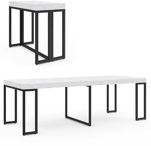 IDMarket - Table Console Extensible 10 Personnes 235 cm Plateau Effet marbre Blanc Alaska